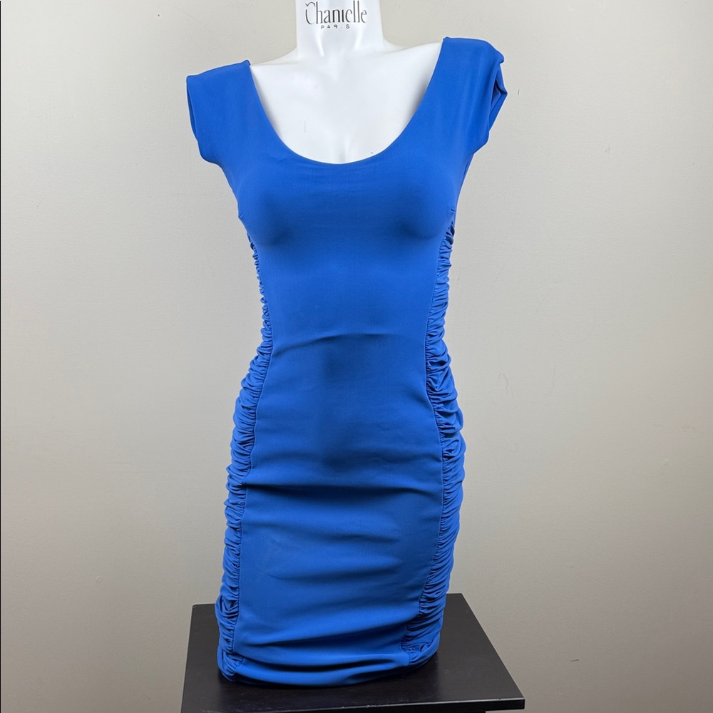 Chiara Boni Royal Blue Ruched Mini Dress Sz 42